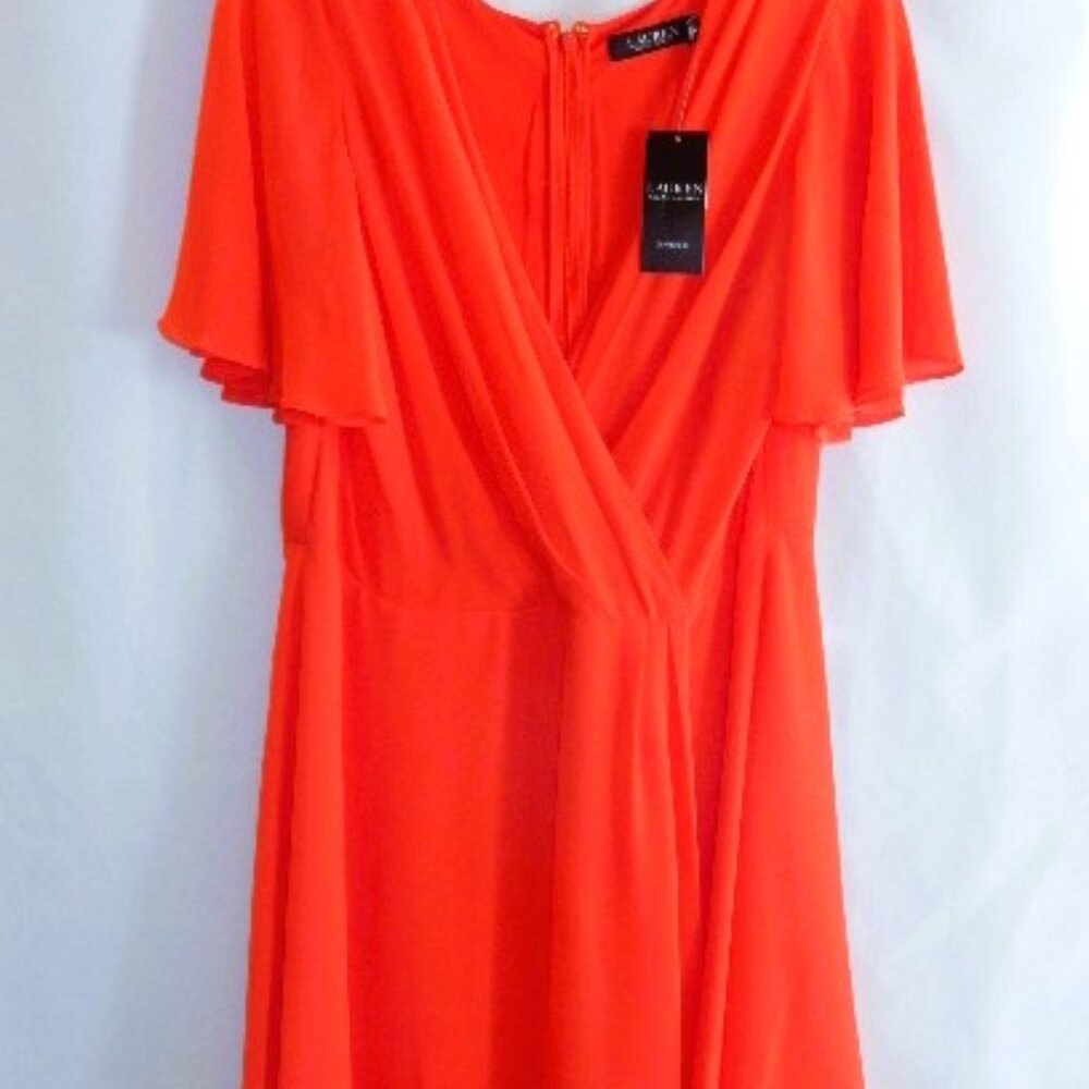 Ralph Lauren Black Label Red Chiffon Dress in Size 14 (NWT)